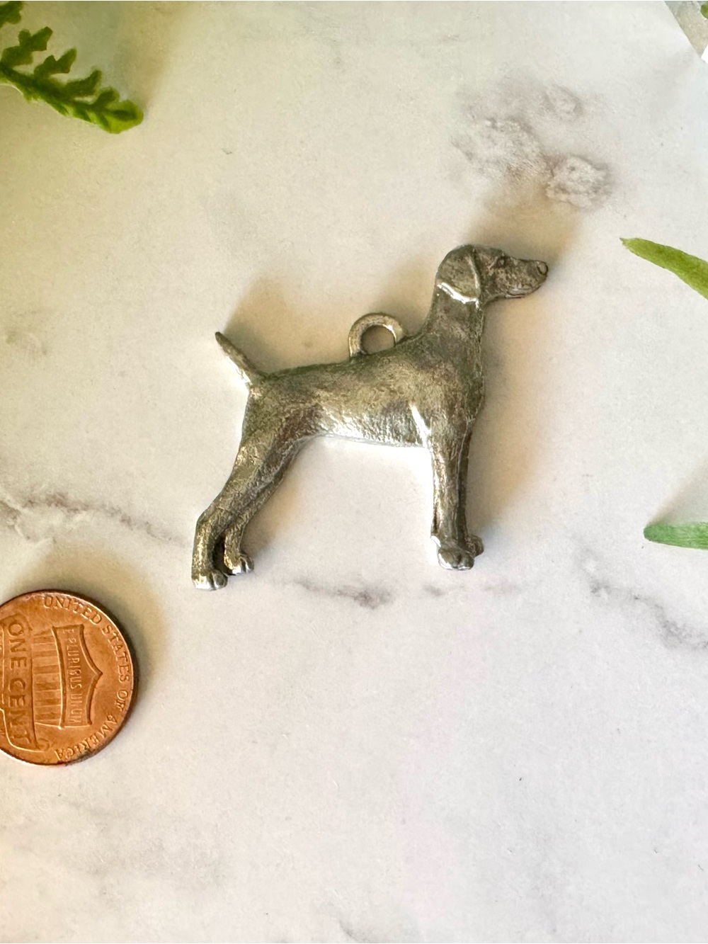 Silver Hunting Dog, Weimaraner, Dog Pendant Charm Necklace Accent - Vintage
